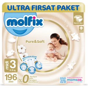 Pure & Soft Bebek Bezi 3 Beden Midi 196 Adet