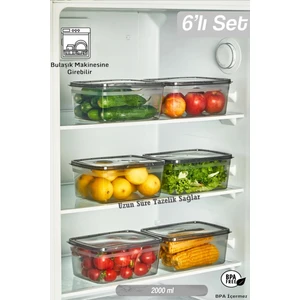 6 Adet Huge Füme 2 Lt Buzdolabı Saklama Kabı - Derin Dondurucuya Uygun