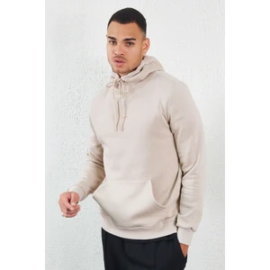 Kapüşonlu Basic Minimal Baskılı Sweat Taş