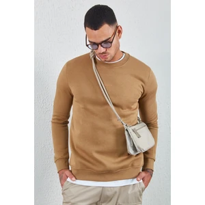 Bisiklet Yaka Basic Minimal Baskılı Sweat Toprak