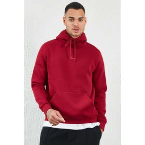Kapüşonlu Basic Minimal Baskılı Sweat Bordo