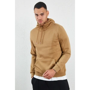 Kapüşonlu Basic Minimal Baskılı Sweat Toprak