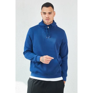 Kapüşonlu Basic Minimal Baskılı Sweat Marin