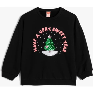 Sweatshirt Yılbaşı Temalı Pullu Payetli Şardonlu Pamuklu