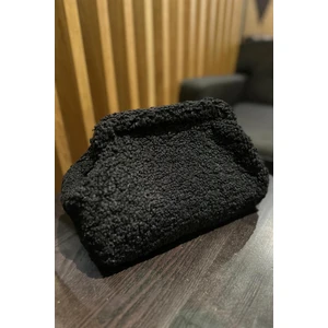 Kadın Siyah Peluş Teddy Clutch Portföy Çanta