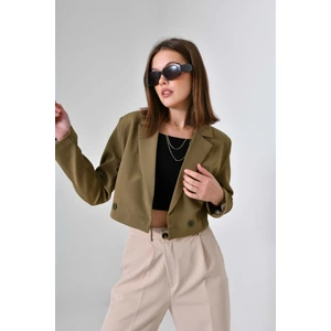Haki Kruvaze Crop Blazer Ceket