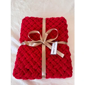 Merut Style El Örgüsü Puffy Kırmızı Hasır Desenli Bebek Battaniyesi