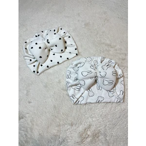 Masal Baby Kids Kız Bebek Siyah Kalp ve Desenli Beyaz Renkte 2'li Saç Bonesi