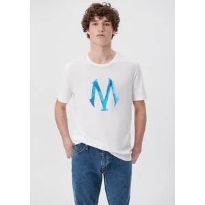 Erkek Mavi Logo Baskılı Beyaz Tişört 0611025-620