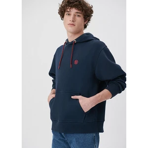 Erkek Mavi Logo Nakışlı Kapüşonlu Lacivert Sweatshirt 065809-29743