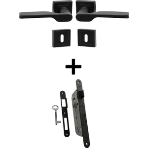 Bersa Yapı Veroni Rozetli Oda Kapı Kolu ve Sessiz Gömme Kilit Mat Siyah 1 Kapılık Takım Siyah Kapı Kilidi 40 mm