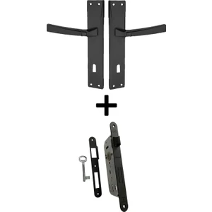 Bersa Yapı Badem Aynalı Oda Kapı Kolu ve Sessiz Gömme Kilit Mat Siyah 1 Kapılık Takım Siyah Kapı Kilidi 40 mm