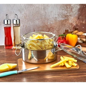 Polo Chef Protico Çelik Kapaklı Patates Kızartma Tenceresi Derin 20CM