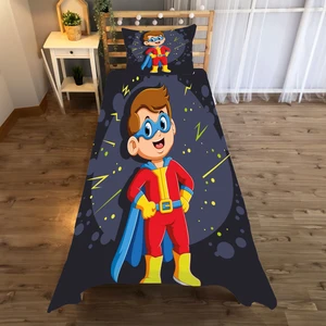 Süper Çocuk Süper Çocuk Desenli Tek Kişilik Yatak Örtüsü ve Yastık Kılıfı