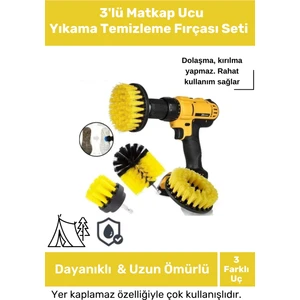Premium 3lü Matkap Ucu Banyo Küvet Duşakabin Araba Tekerliği Koltuk Yıkama Temizleme Fırçası Seti