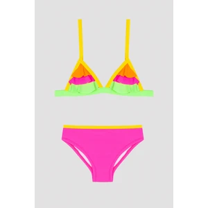 Çok Renkli Kız Çocuk Colorful Frill Triangle Bikini Set