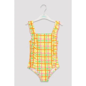 Neon Çok Renkli Kız Çocuk Gingham Kareli Fırfırlı Mayo