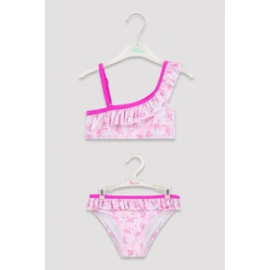Çok Renkli Kız Çocuk Parlak Kelebek Desenli Tek Omuz Bikini Takımı