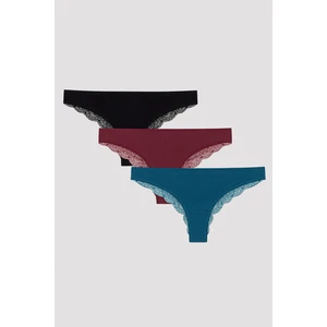 Arka Dantel Detaylı Koyu Ton 3lü Brazilian Külot