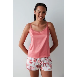 Rosy Solid Saten Atlet Pijama Üstü