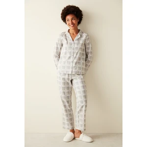 Gri Kareli Gömlek Pantolon Pijama Takımı