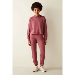 Gül Kurusu Yumuşak Dokulu Kapüşonlu Kanguru Cepli Sweatshirt