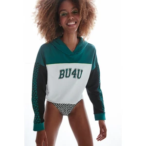 Çok Renkli Bu4u Çiçek Desenli Kapüşonlu Sweatshirt
