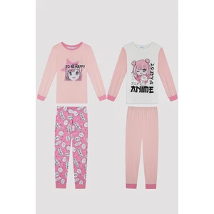 Kız Çocuk Anime Desenli 2 Li Pijama Takım