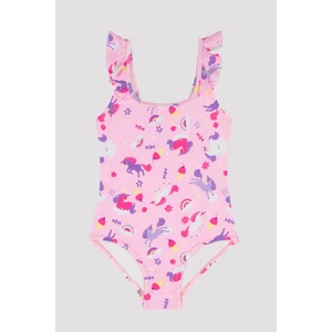 Kız Çocuk Unicorn Desenli Renkli Fırfırlı Mayo