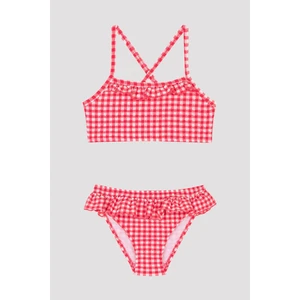 Kız Çocuk Kareli Bandeu Bikini Takımı