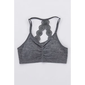 Gri-melanj Kız Çocuk Dantelli Dikişsiz Yarım Atlet