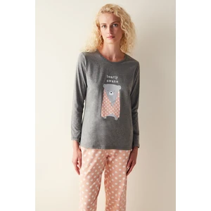 Awake Uzun Kollu Gri Pijama Set