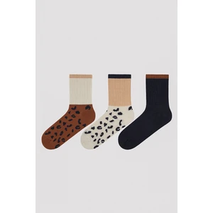 Leopar Desenli Kahverengi 3lü Soket Çorap