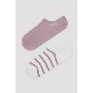 Parlak Çizgili 2li Sneaker Çorabı