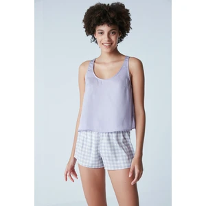 Gingham Saten Crop Atlet