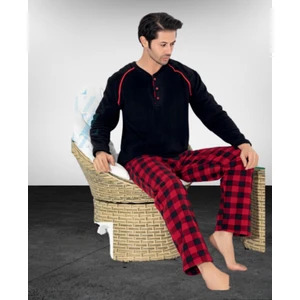 Erkek Polar Kışlık Ekose Kare Desenli Uzun Kollu Pijama Takımı