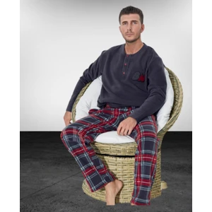 Erkek Polar Kışlık Ekose Kare Desenli Uzun Kollu Pijama Takımı