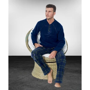 Erkek Polar Kışlık Ekose Kare Desenli Uzun Kollu Pijama Takımı