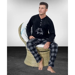 Erkek Polar Kışlık Ekose Kare Desenli Uzun Kollu Pijama Takımı