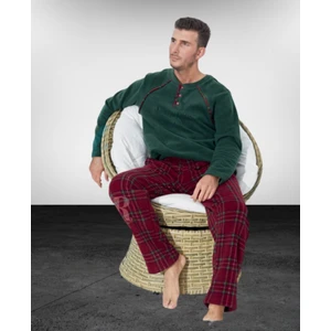 Erkek Polar Kışlık Ekose Kare Desenli Uzun Kollu Pijama Takımı