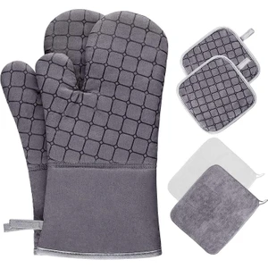 6pcs - Fırın Eldiveni ve Tencere Tutacağı Seti, 2 Kaymaz Isıya Dayanıklı Tencere Eldiveni Ile, Pişirme, Fırınlama ve Izgaraya Uygun (Yurt Dışından)