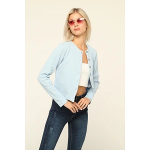 Owut Collection Açık Mavi Yumuşak Dokulu Düğme Detaylı Bluz Hırka