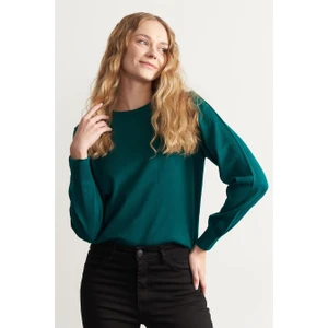 Kadın B Yaka Yeşil Kazak