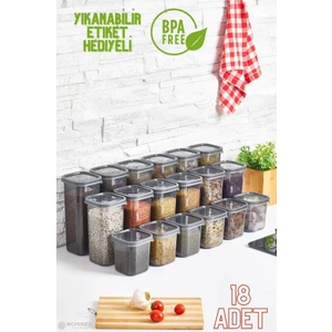 Rossel Premium Lüks Füme 18'li Erzak Saklama Kabı Etiket Hediyeli