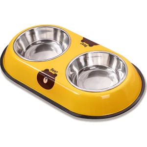 Paslanmaz Çelik Köpek Mama Kabı Evcil Hayvan Mama Kabı Çift Kase Entegre Devrilme Önleyici (Yurt Dışından)