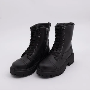 Elsium Deri Siyah 5 cm Kalın Taban  Bağcıklı Bot