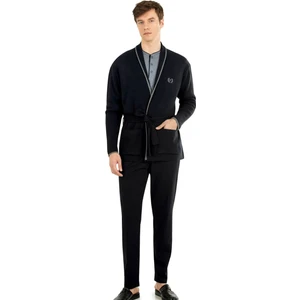 Pierre Cardin 5630 Erkek Triko Sabahlıklılı Uzun Kollu Pijama Takımı-Siyah