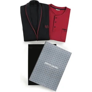 Pierre Cardin 5630 Erkek Triko Sabahlıklılı Uzun Kollu Pijama Takımı-Lacivert