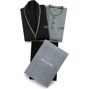 Pierre Cardin 5630 Erkek Triko Sabahlıklılı Uzun Kollu Pijama Takımı-Siyah