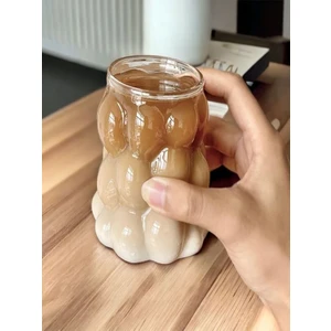 2ADET Üzüm Tipi Borosilikat Kokteyl ve Soğuk-Sıcak Kahve Bardağı Pipet Hediyeli 350 ml Bubble Bardak